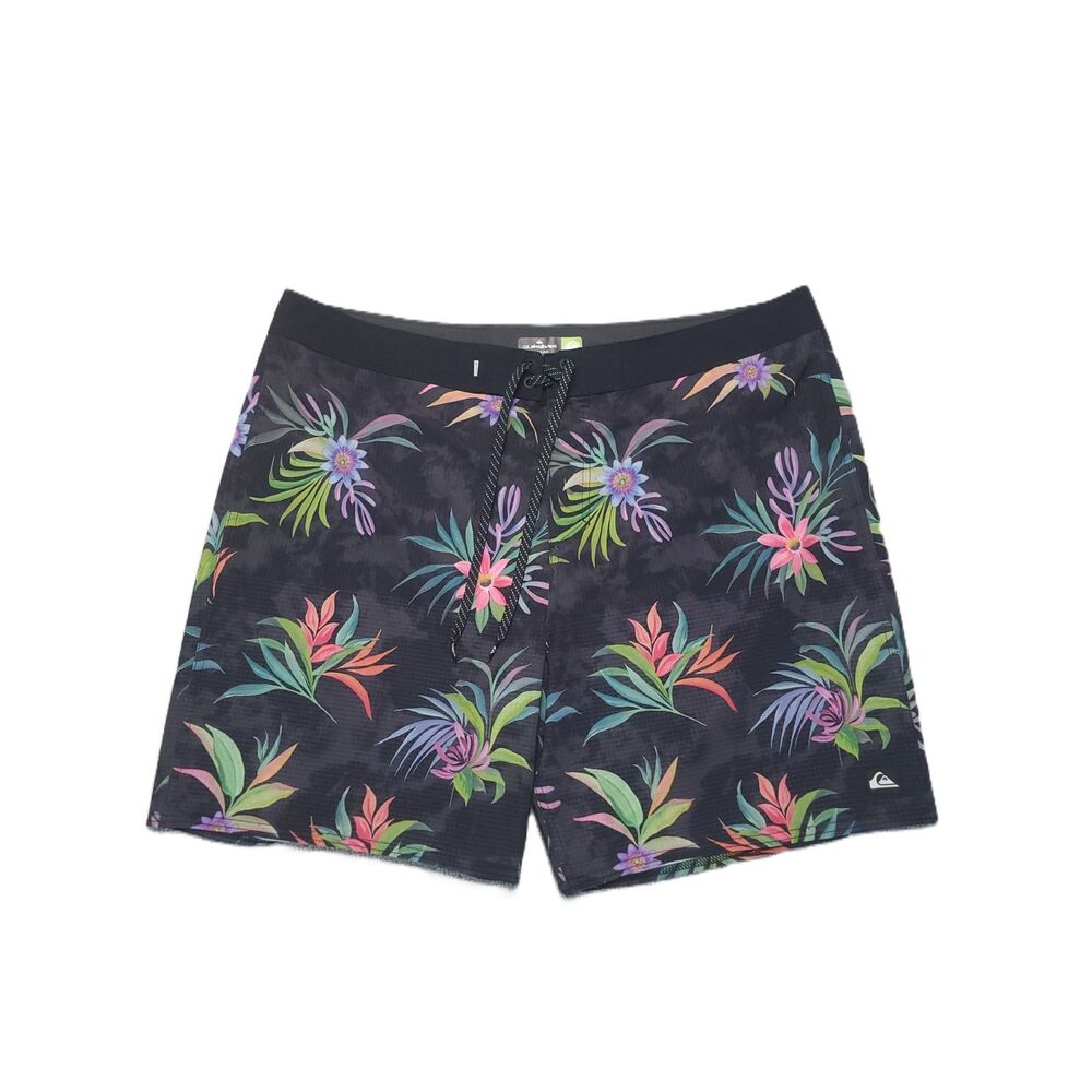Quiksilver Highline Boardshorts Mens 40 Black Tropical Floral Swim Trunks